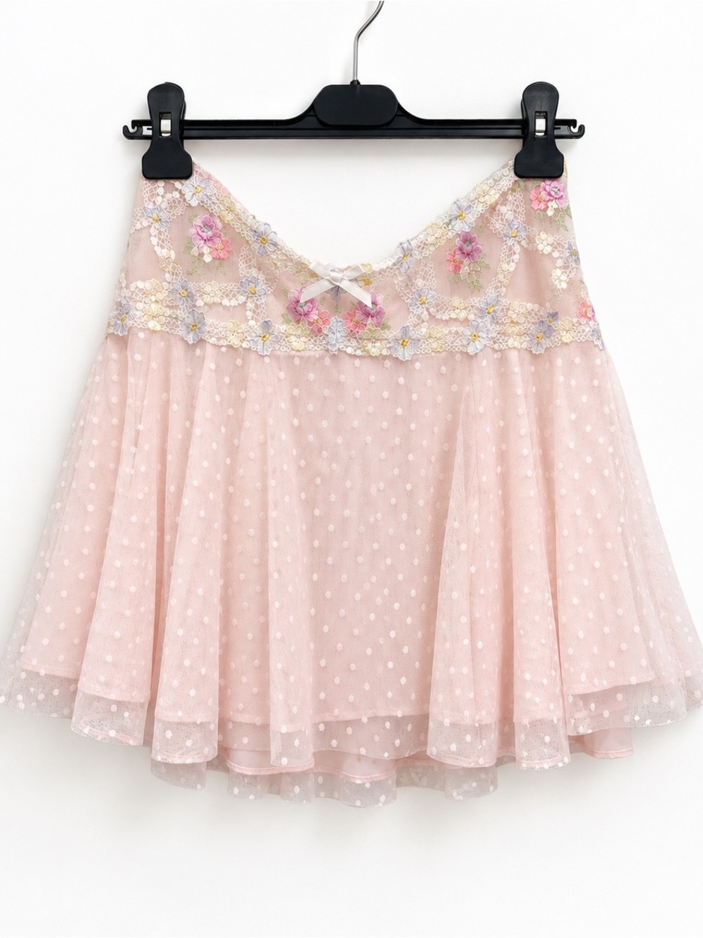 For Love & Lemons Pink Floral Embroidered Lace Tulle Mini Skirt S NWOT